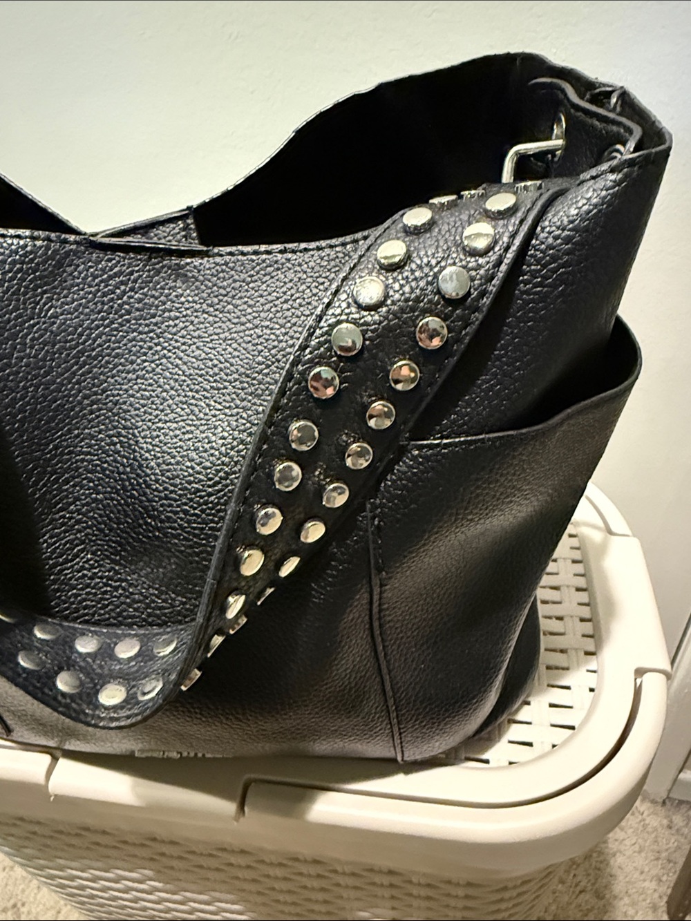 Steve Madden Black Studded Shoulder Tote - Picture 2 of 11